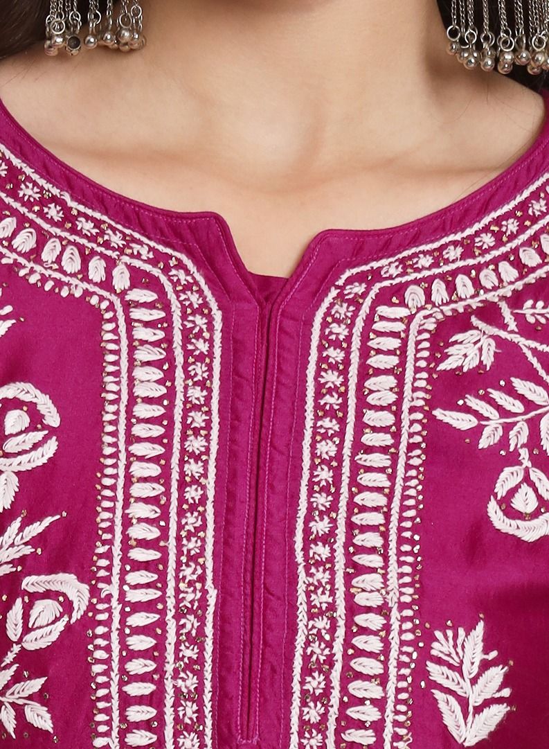 Women  Floral Embroidered Chikankari Cotton kurta-AL3670