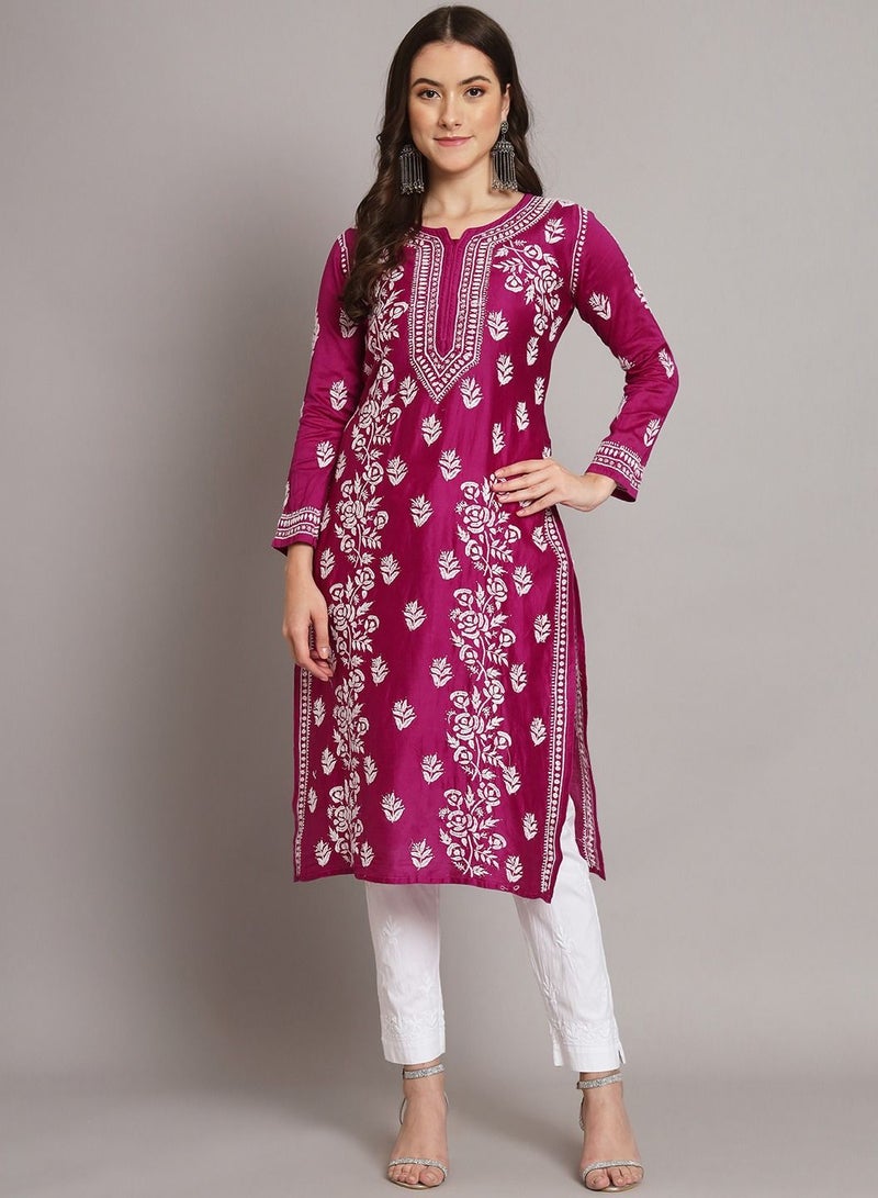 Women  Floral Embroidered Chikankari Cotton kurta-AL3670