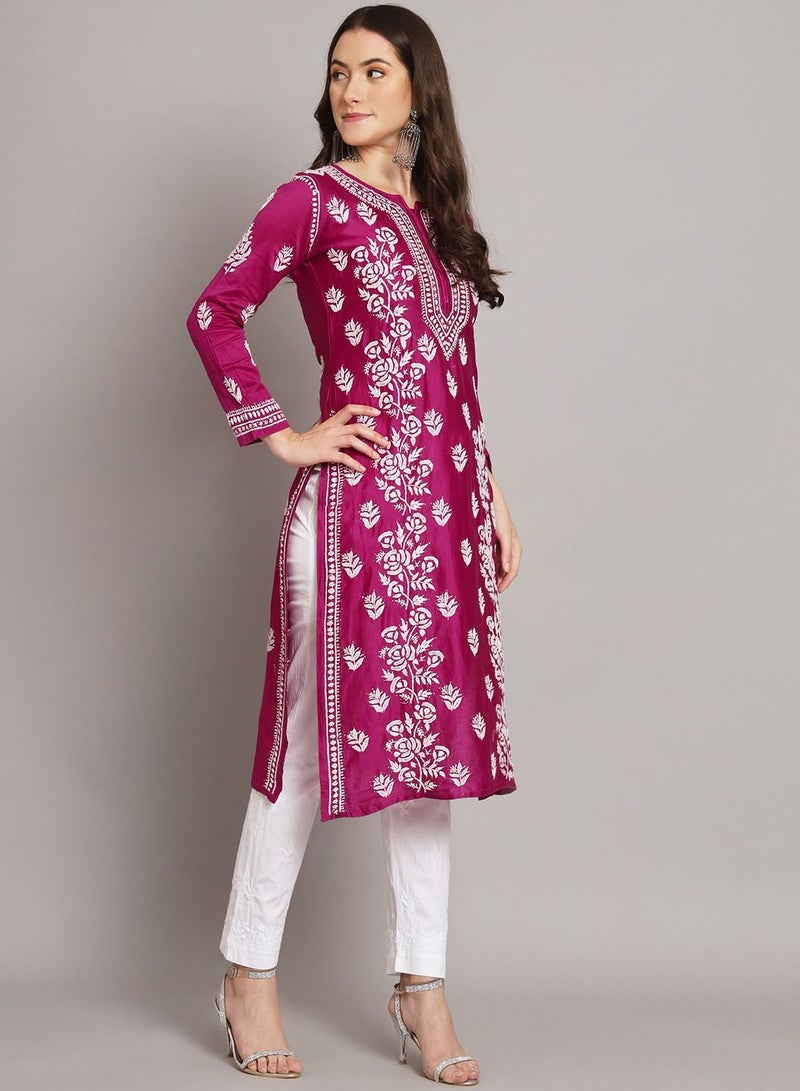 Women  Floral Embroidered Chikankari Cotton kurta-AL3670