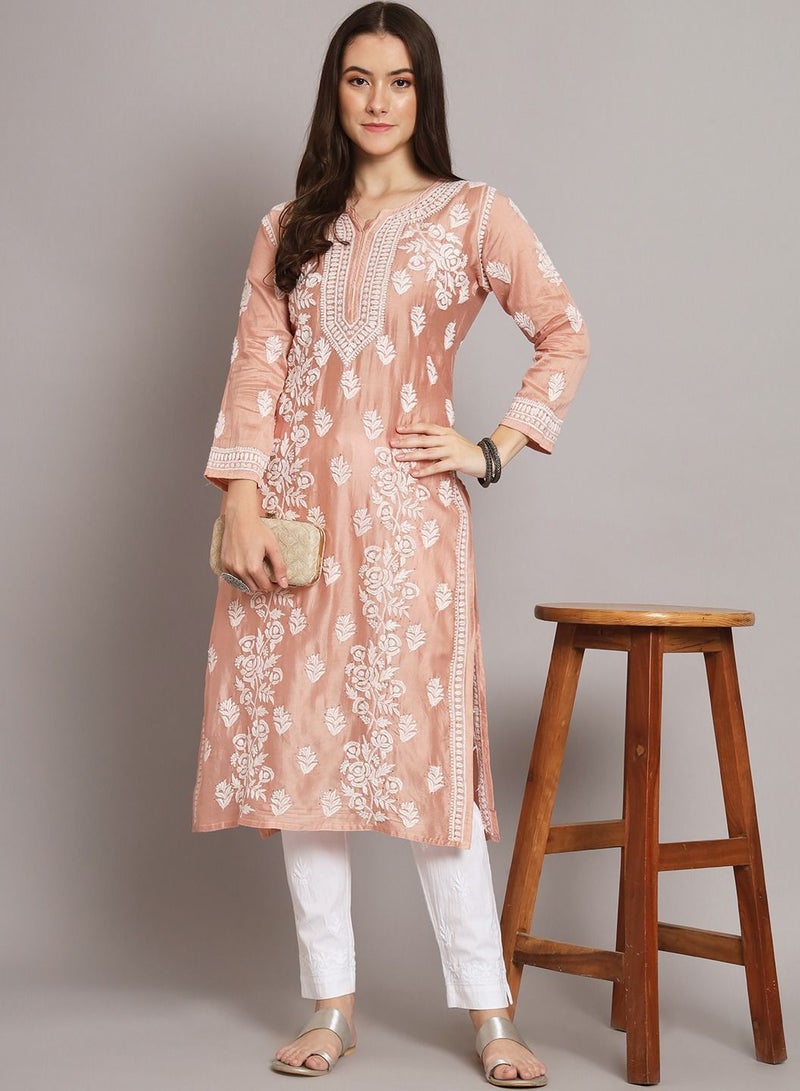 Women  Floral Embroidered Chikankari Cotton kurta-AL3670