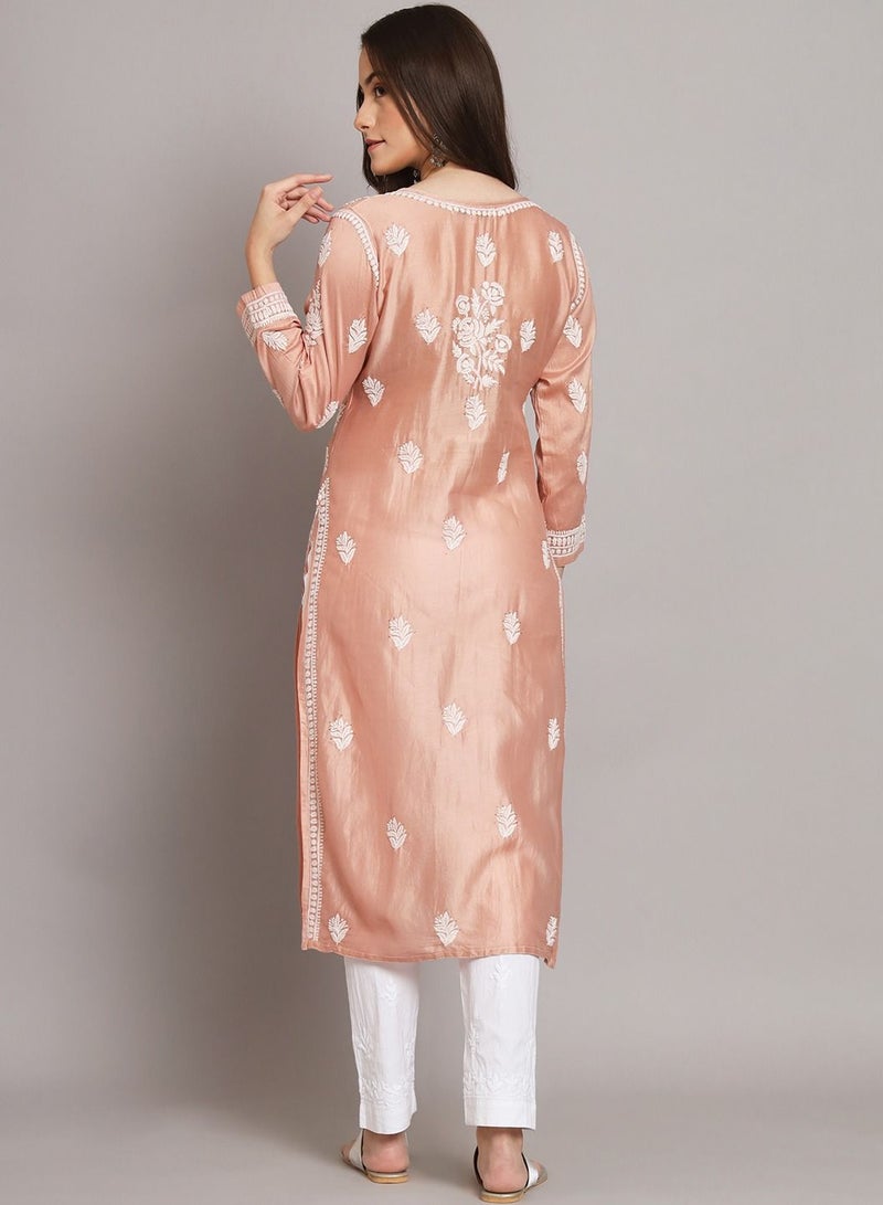 Women  Floral Embroidered Chikankari Cotton kurta-AL3670