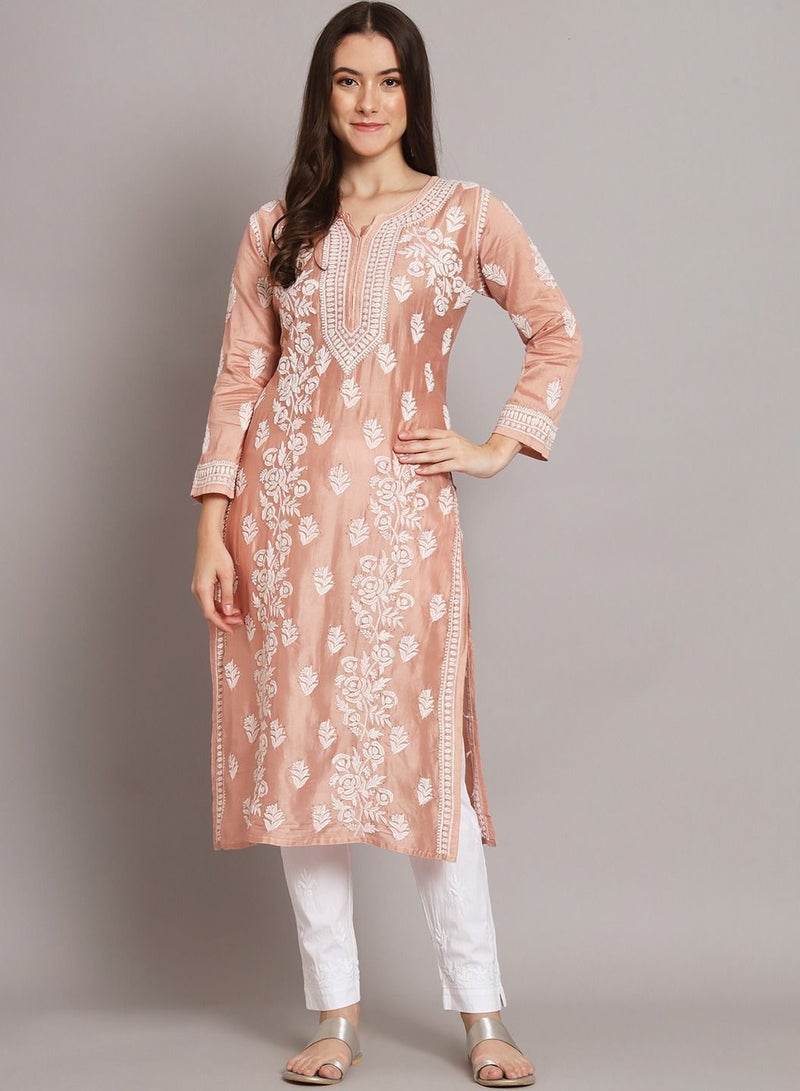 Women  Floral Embroidered Chikankari Cotton kurta-AL3670