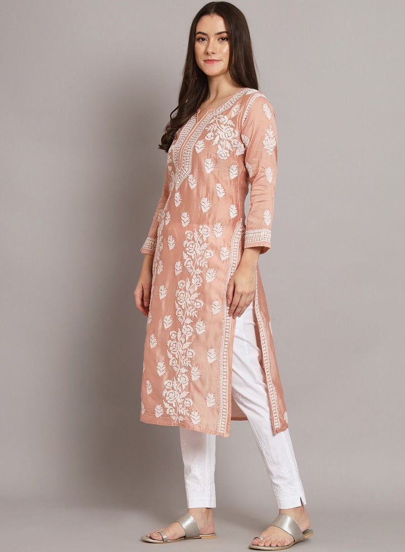 Women  Floral Embroidered Chikankari Cotton kurta-AL3670