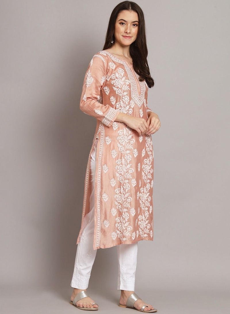 Women  Floral Embroidered Chikankari Cotton kurta-AL3670