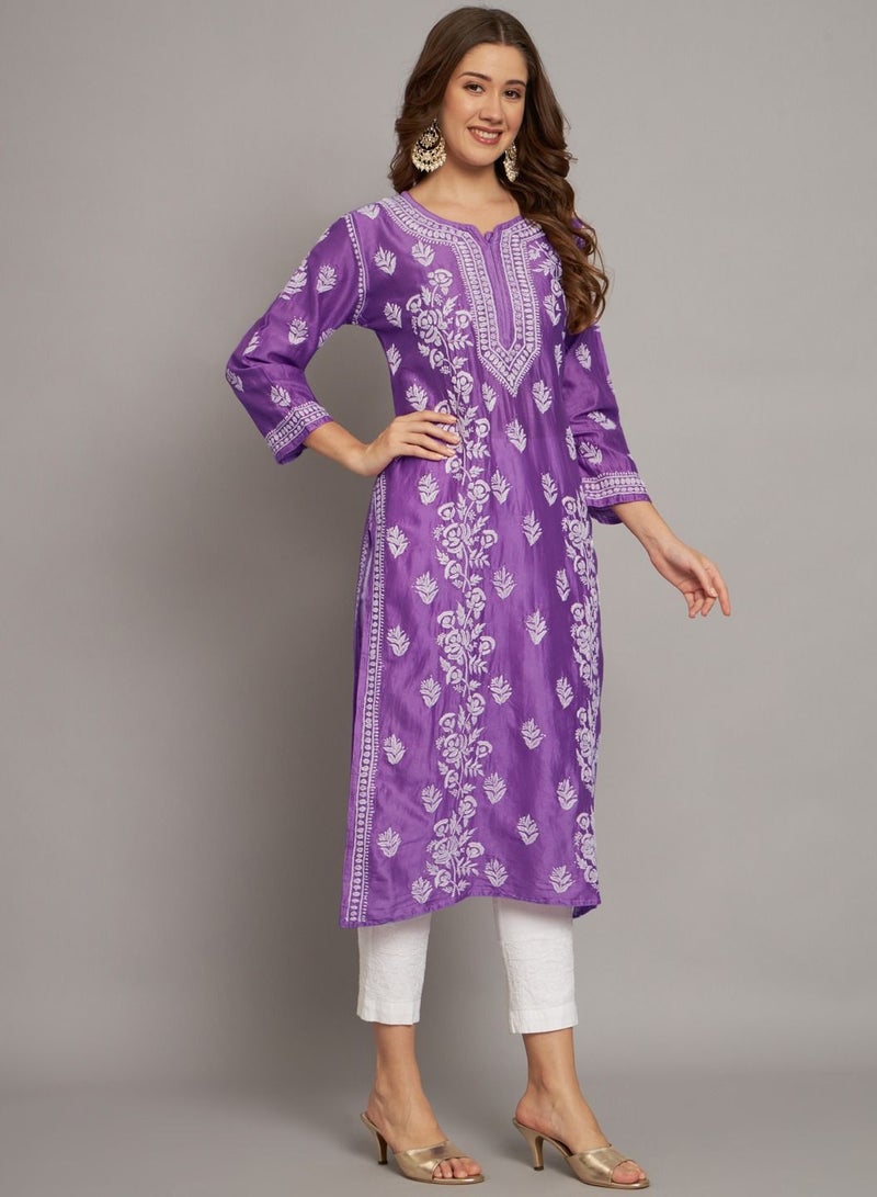 Women  Floral Embroidered Chikankari Cotton kurta-AL3670