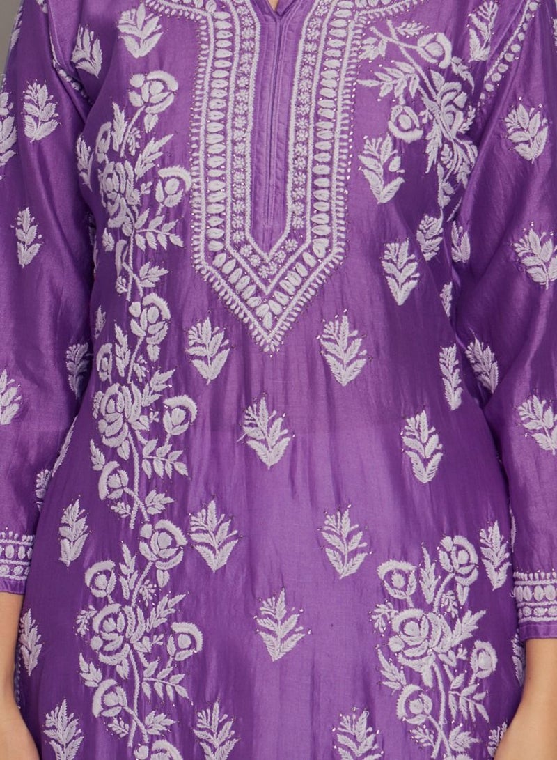 Women  Floral Embroidered Chikankari Cotton kurta-AL3670