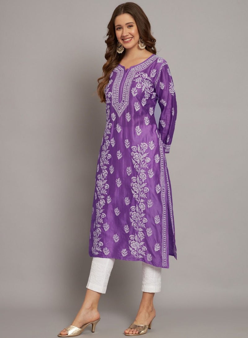 Women  Floral Embroidered Chikankari Cotton kurta-AL3670