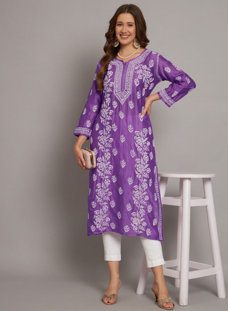 Women  Floral Embroidered Chikankari Cotton kurta-AL3670