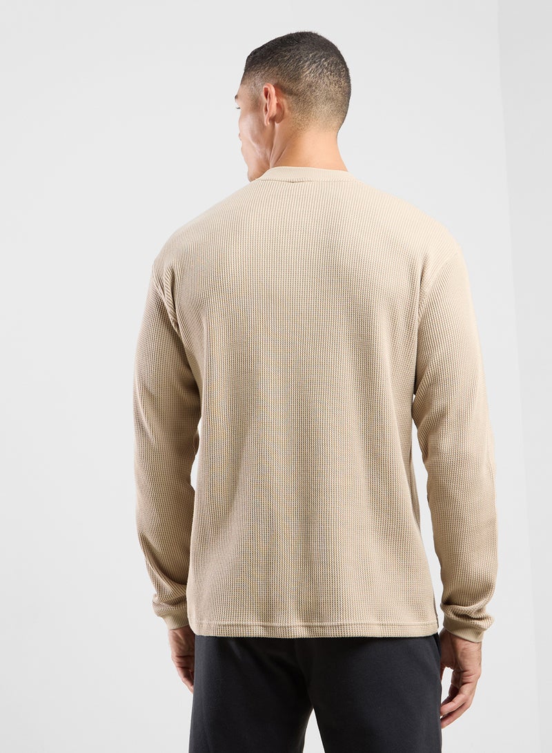 Waffle Knit Long Sleeve Henley