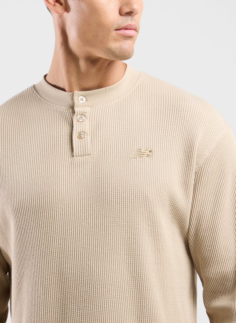 Waffle Knit Long Sleeve Henley