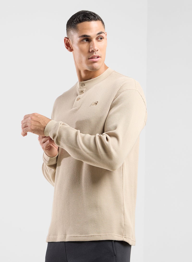 Waffle Knit Long Sleeve Henley