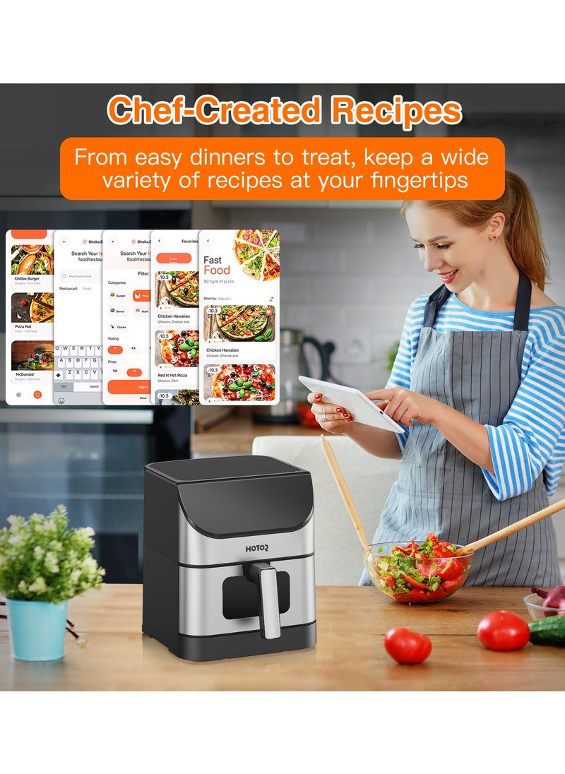 Touch Air Fryer, Oil Free Cooking Air Fryer With Digital Control Panel Display 1500W Sliver 6L Family Size, One-Touch Digital Control Presets, French Fries, Chicken, Meat, Fish,