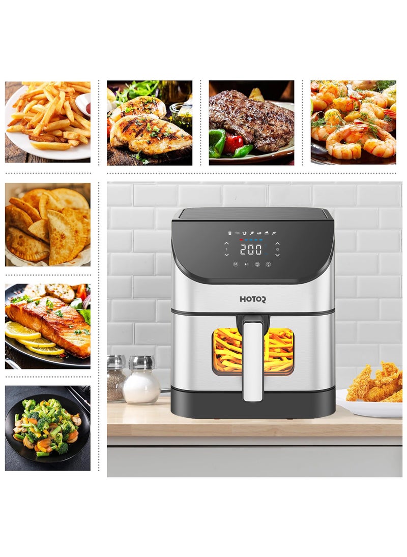 Touch Air Fryer, Oil Free Cooking Air Fryer With Digital Control Panel Display 1500W Sliver 6L Family Size, One-Touch Digital Control Presets, French Fries, Chicken, Meat, Fish,