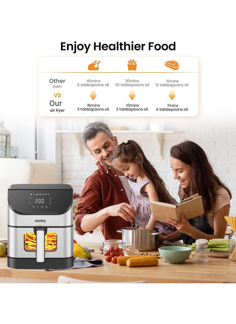 Touch Air Fryer, Oil Free Cooking Air Fryer With Digital Control Panel Display 1500W Sliver 6L Family Size, One-Touch Digital Control Presets, French Fries, Chicken, Meat, Fish,