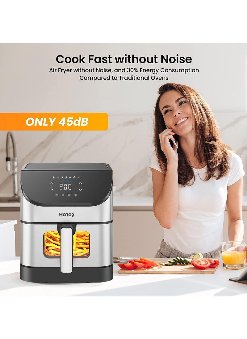 Touch Air Fryer, Oil Free Cooking Air Fryer With Digital Control Panel Display 1500W Sliver 6L Family Size, One-Touch Digital Control Presets, French Fries, Chicken, Meat, Fish,