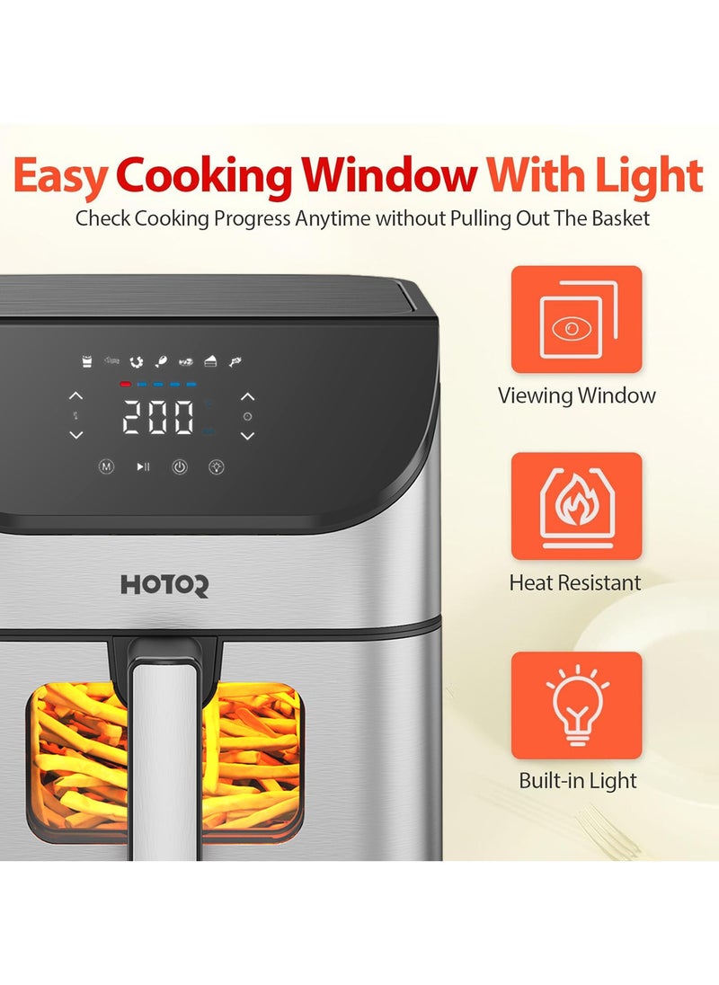 Touch Air Fryer, Oil Free Cooking Air Fryer With Digital Control Panel Display 1500W Sliver 6L Family Size, One-Touch Digital Control Presets, French Fries, Chicken, Meat, Fish,