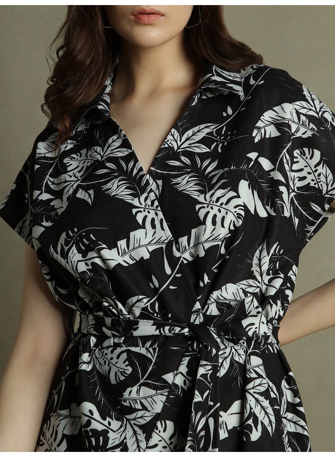Leaf Print Shirt Dress