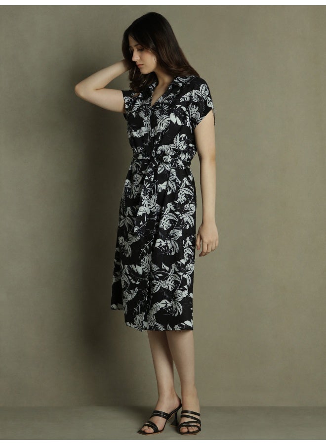 Leaf Print Shirt Dress