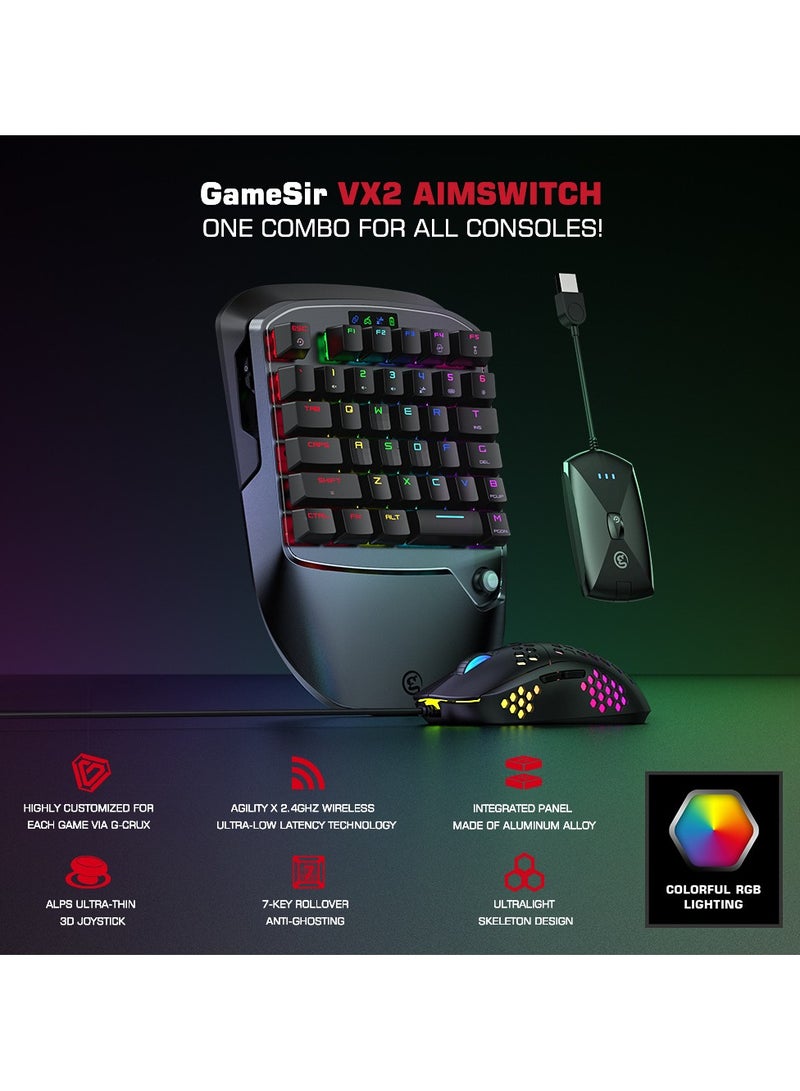 Gaming Keypad and Mouse Combo for GameSir VX2 AimSwitch 2.4G for Xbox Series X PS4 Xbox One Nintendo Switch, Game Console Converter with Full Keys Programmable for PUBG/Fortnite/COD