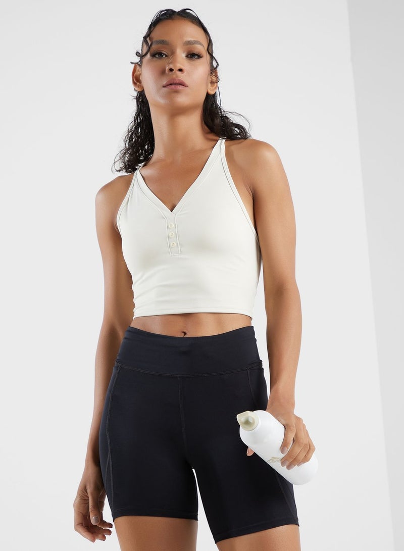 Halter Neck Button Detail Sports Bra