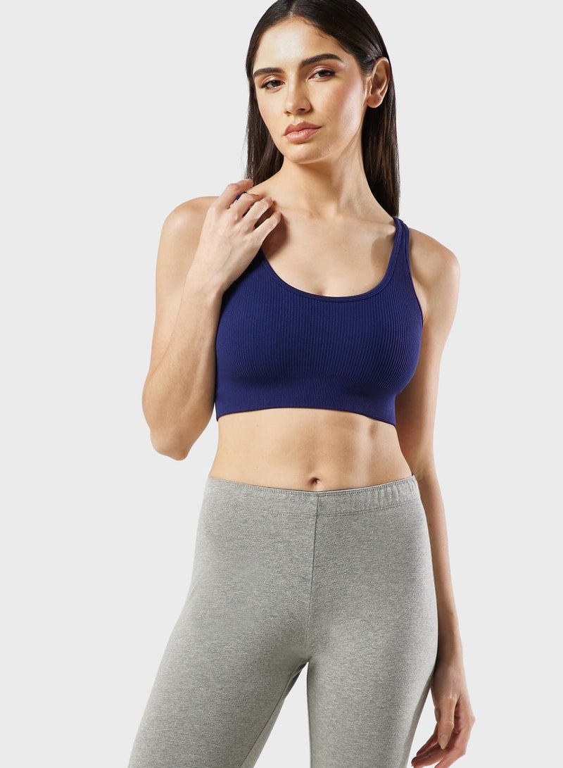 Ribbed Strappy Detail Sports Bra