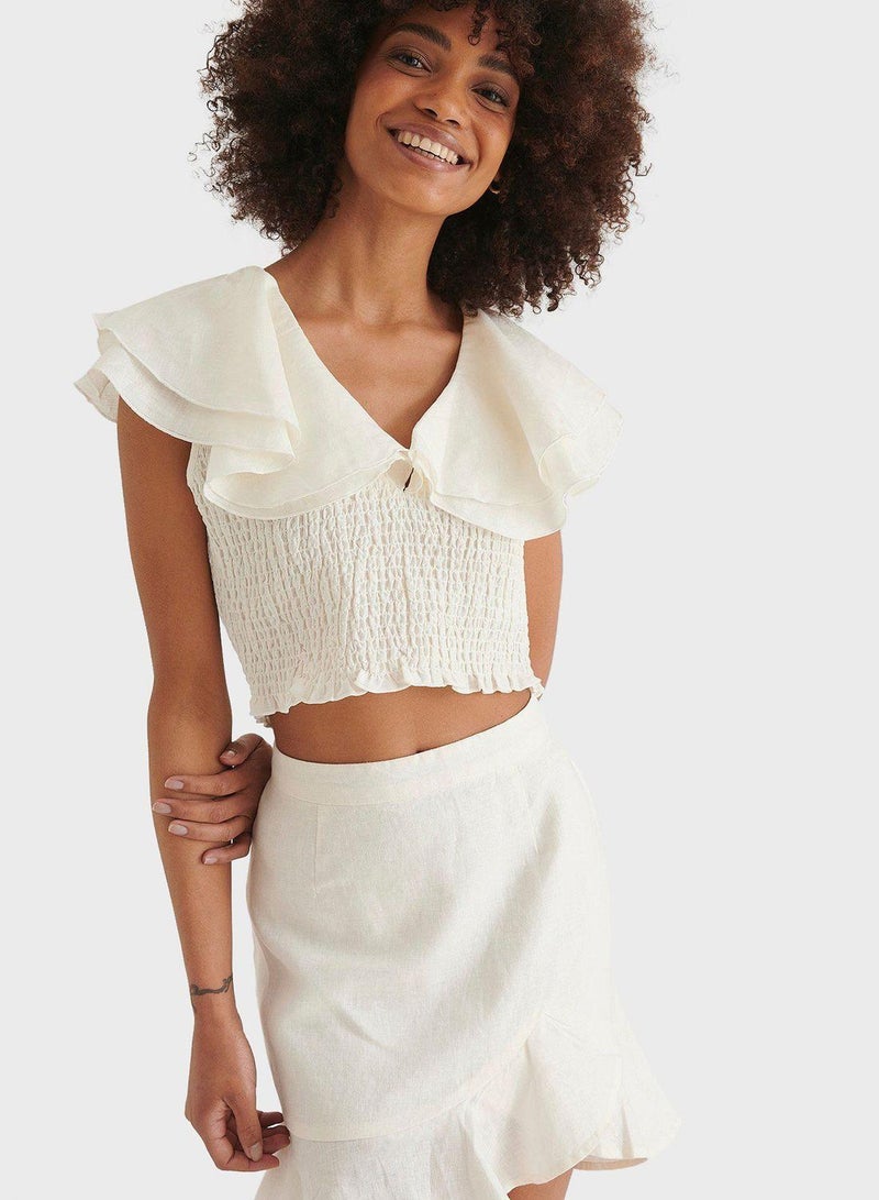 Cap Sleeves Ruffle Detail Top