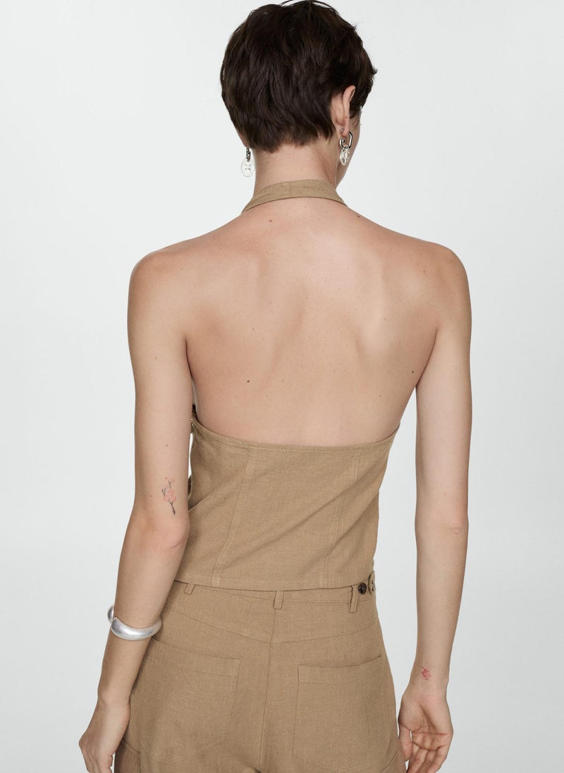 Halter Neck Pocket Detail Top