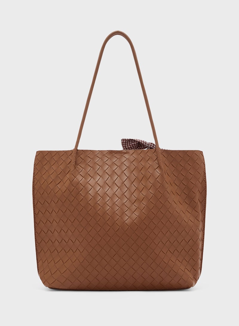 Woven Texture Tote Bag With Pouch