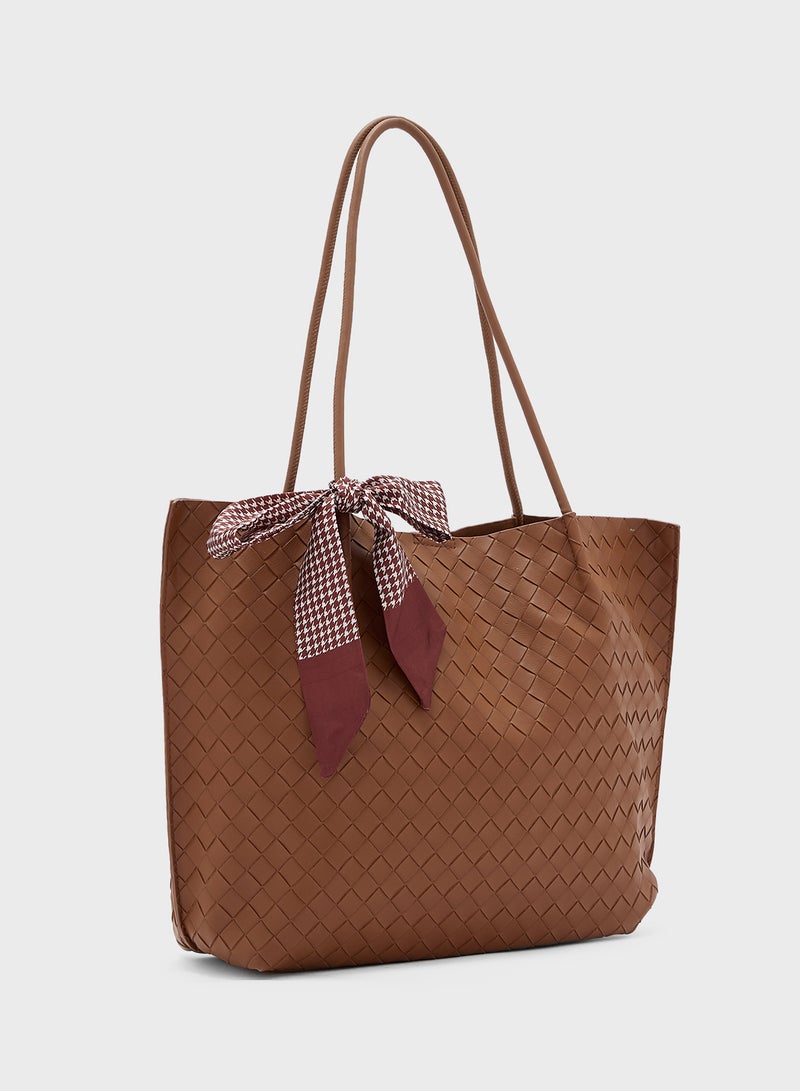 Woven Texture Tote Bag With Pouch