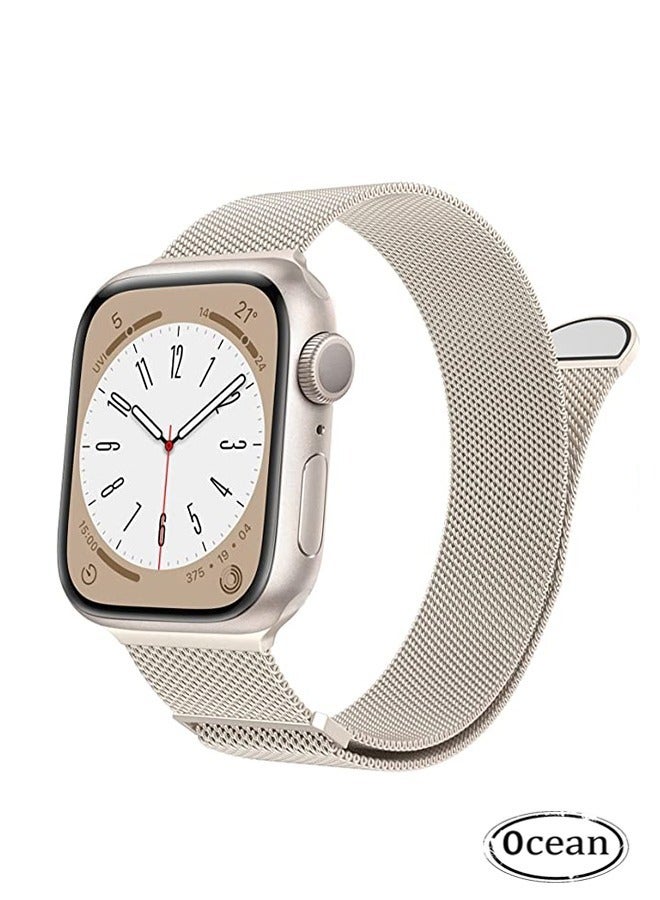 Stainless Steel Mesh Loop Magnetic Clasp Replacement Band For Apple Watch SE Series 8/7/6/5/4/3/2/1 (Starlight, 38mm/40mm/41mm)