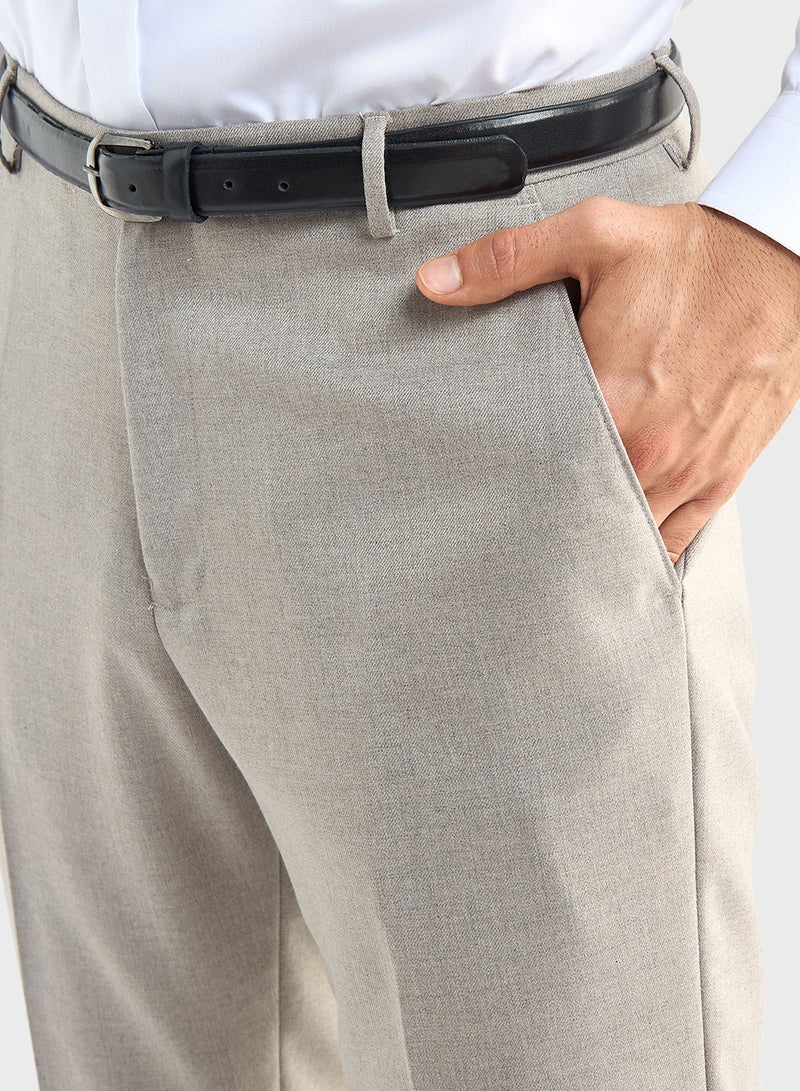 Solid Regular Fit Flexi Waist Trousers with Pocket