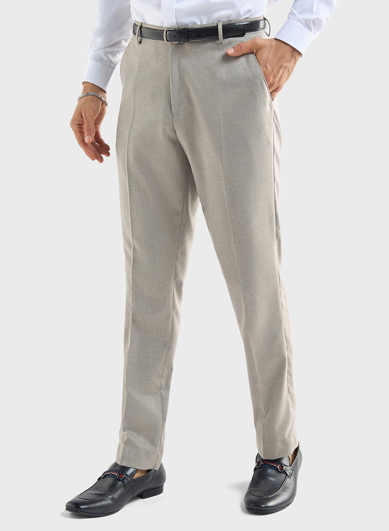 Solid Regular Fit Flexi Waist Trousers with Pocket