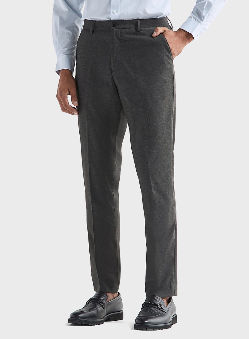 Solid Slim Fit Trousers with Pockets