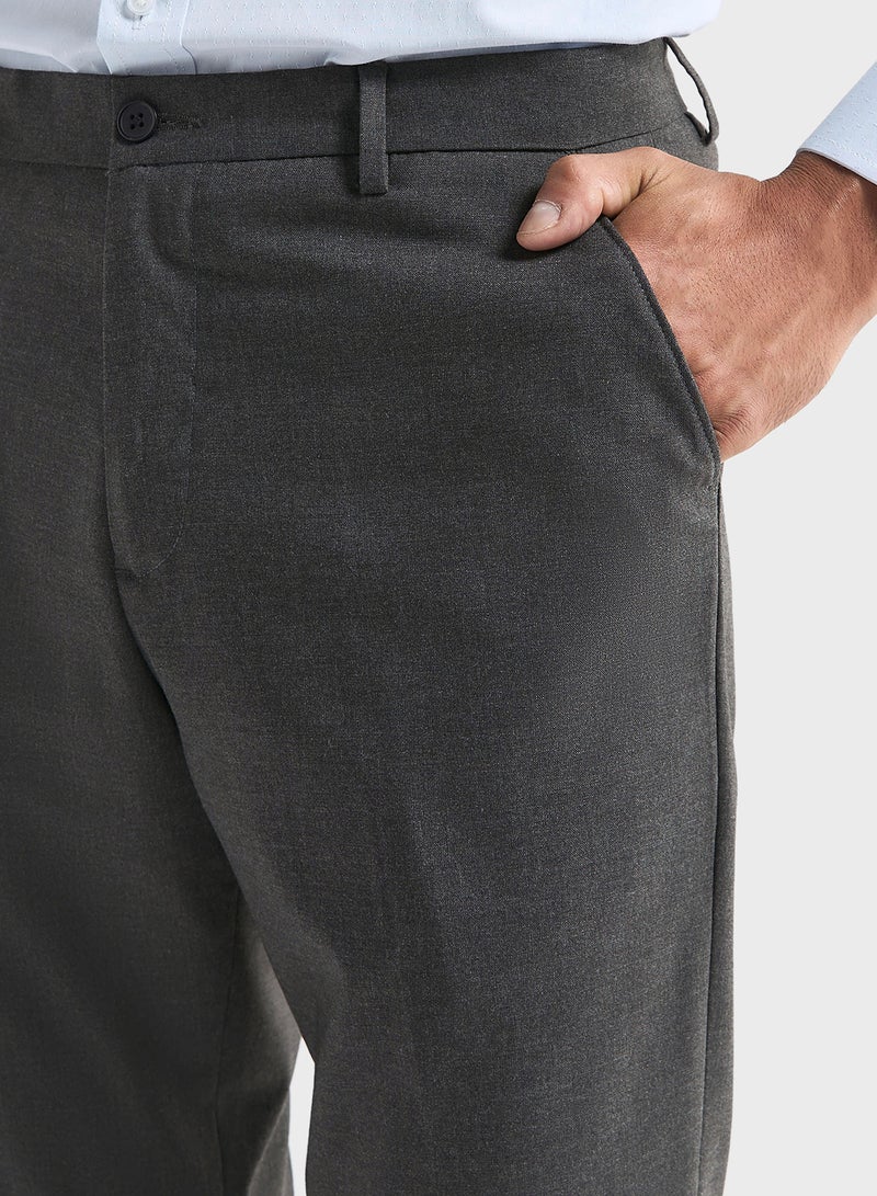 Solid Slim Fit Trousers with Pockets