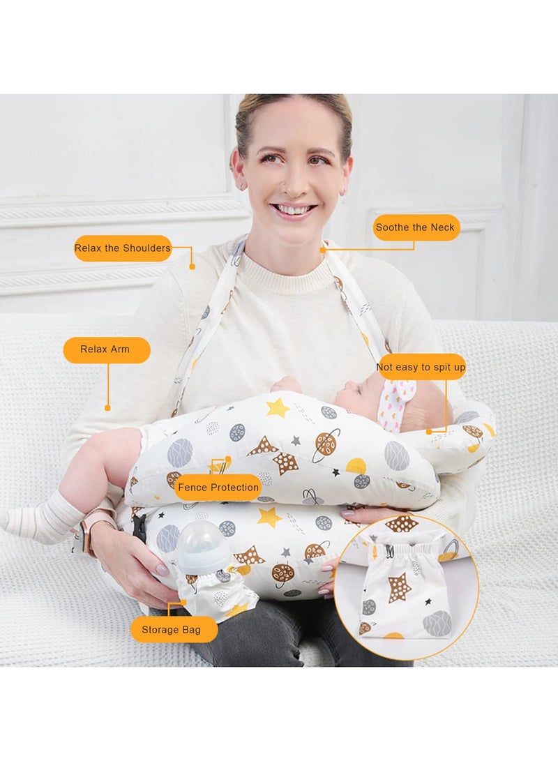 3 Sets Babeland Nursing Pillow for Breastfeeding - Multi-Functional Large Breastfeeding Pillows for Babies, Bed U-Shape Pillow and Baby Lounger for Newborn - Universe Planet (0-12 months)