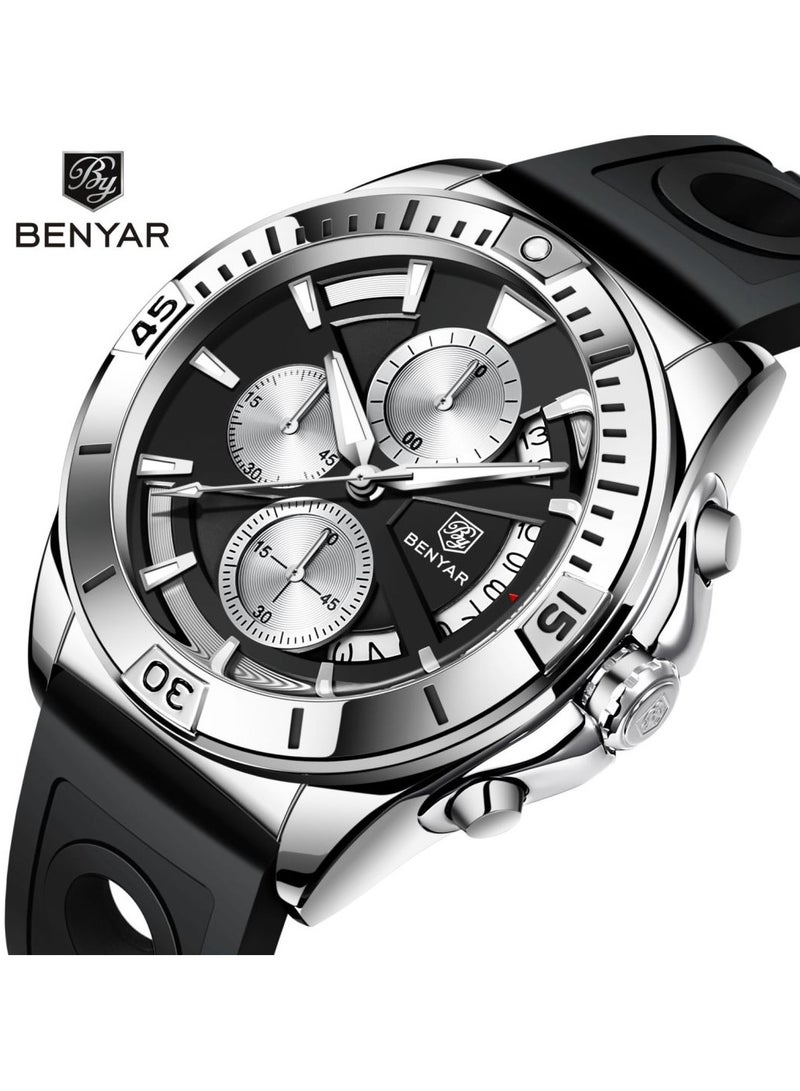 Watches for Men Watch Quartz Luxury Chronograph Water Resistant Watch 5180 Black