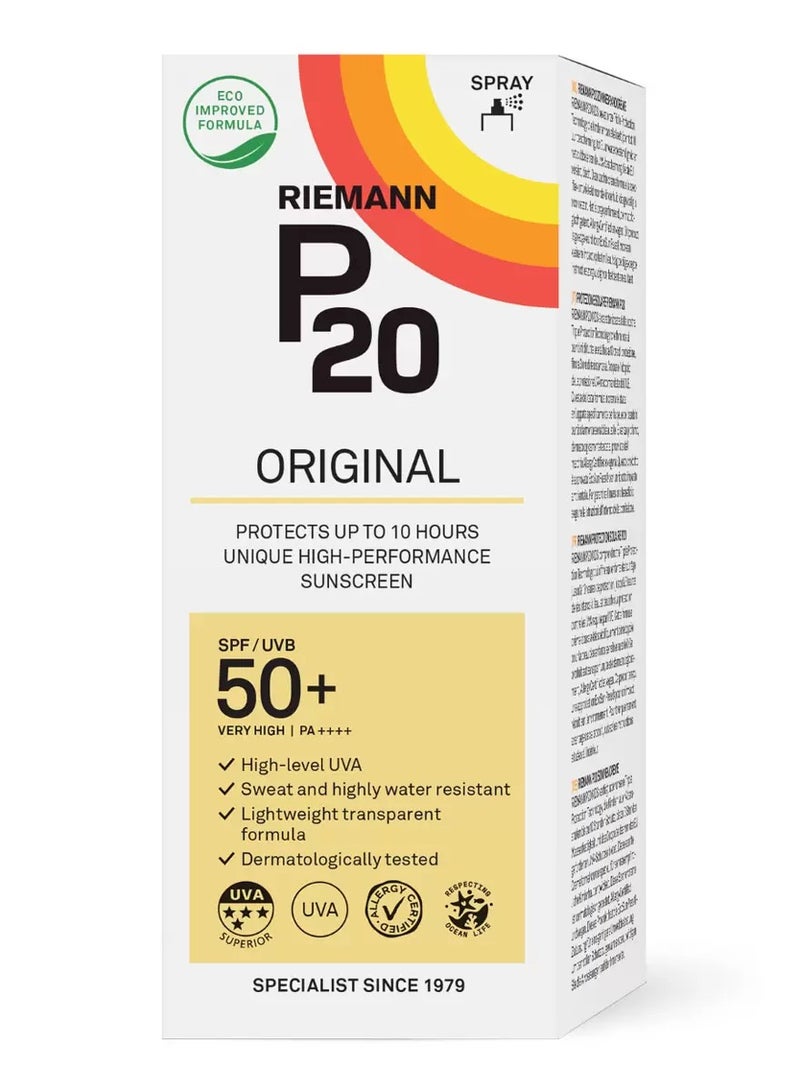 P20 Original Spray Sunscreen With SPF 50+ Protection , 200ml | Sweat And Water Resistant