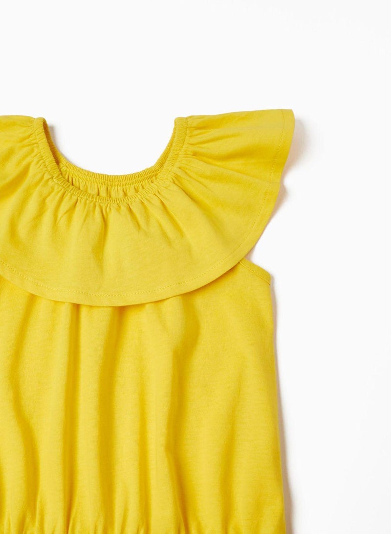 Short Cotton Jumpsuit for Girls, Yellow