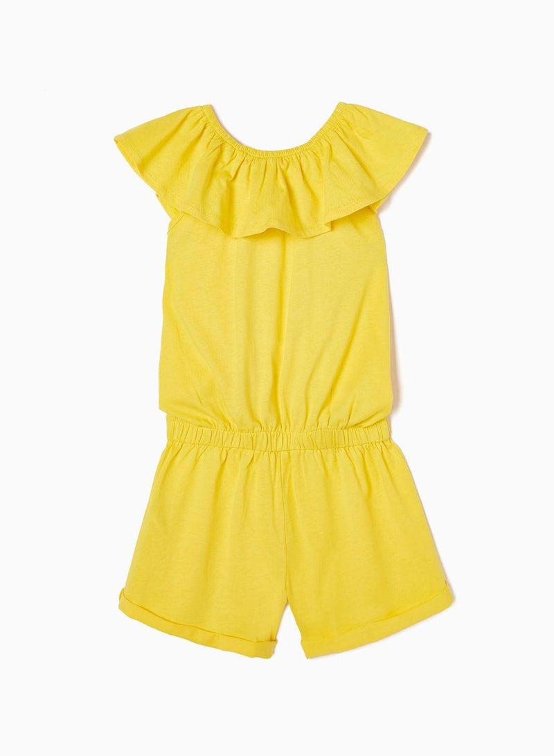 Short Cotton Jumpsuit for Girls, Yellow