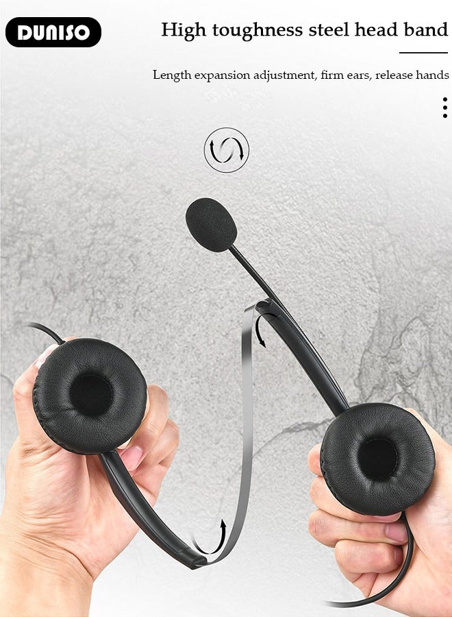 3.5mm Dual Ear Stereo Wired Business Headset with Microphone , Call Center Customer Service Ultra Light Noise Reduction Headset, International Standard Hearing with Ultra Light Headphones