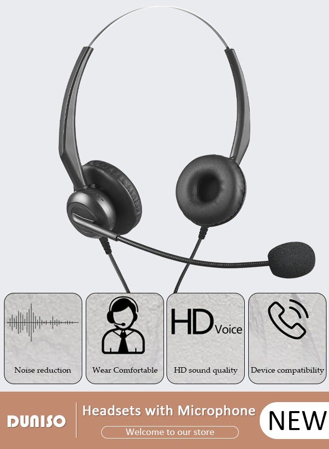 3.5mm Dual Ear Stereo Wired Business Headset with Microphone , Call Center Customer Service Ultra Light Noise Reduction Headset, International Standard Hearing with Ultra Light Headphones