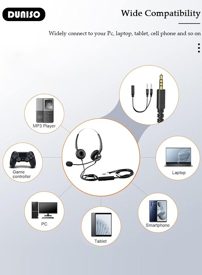 3.5mm Dual Ear Stereo Wired Business Headset with Microphone , Call Center Customer Service Ultra Light Noise Reduction Headset, International Standard Hearing with Ultra Light Headphones