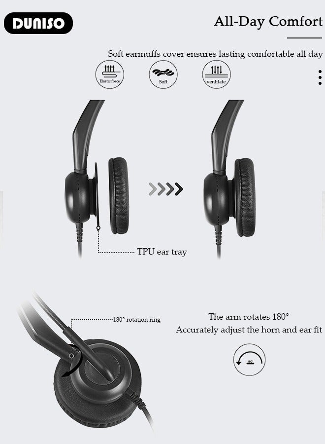 3.5mm Dual Ear Stereo Wired Business Headset with Microphone , Call Center Customer Service Ultra Light Noise Reduction Headset, International Standard Hearing with Ultra Light Headphones