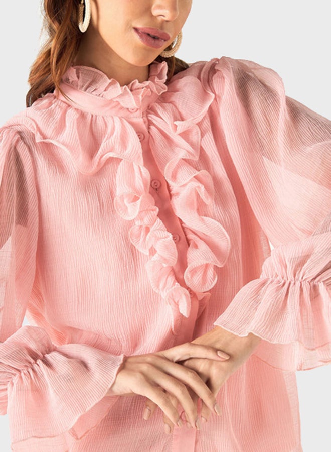 Ruffle Detail High Neck Top