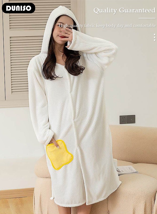 Women's Bath Robe, Wearable Bath Towel Wrap Shower Wrap Lightweight Long Knit Bathrobe, Soft Sleepwear Belted Bathrobe for Female