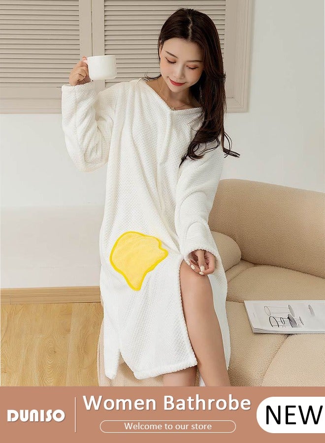 Women's Bath Robe, Wearable Bath Towel Wrap Shower Wrap Lightweight Long Knit Bathrobe, Soft Sleepwear Belted Bathrobe for Female