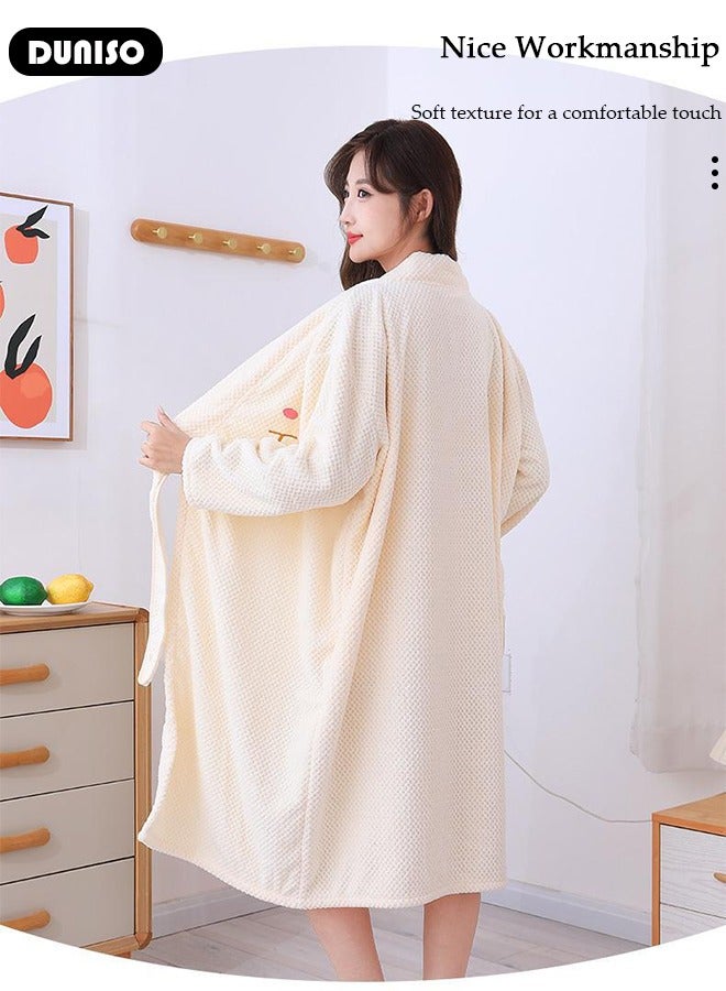 Women's Bath Robe, Wearable Bath Towel Wrap Shower Wrap Lightweight Long Knit Bathrobe, Soft Sleepwear Belted Bathrobe for Female