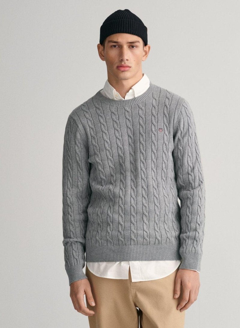 Cotton Cable Knit Crew Neck Sweater