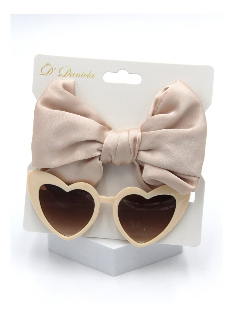 Athena Glasses and Bow Barrette Ponytail Set For Babies and Girls - Beige