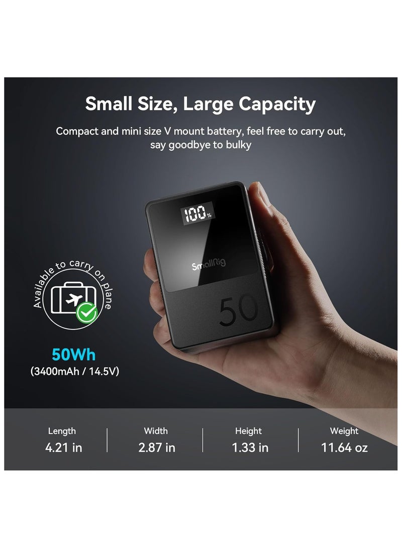 SmallRig Mini V Lock/V Mount Battery, 50Wh 14.8V 3400mAh Supports PD USB-C 45W Fast Charger w/D-TAP, USB-A, USB-C, Dual DC Ports, for Camera, Camcorder, Monitor, LED Light - 3579